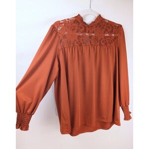 Romantic Victorian Lace Long Sleeve Peasant Top Size L Orange Boho Ren Faire Y2K